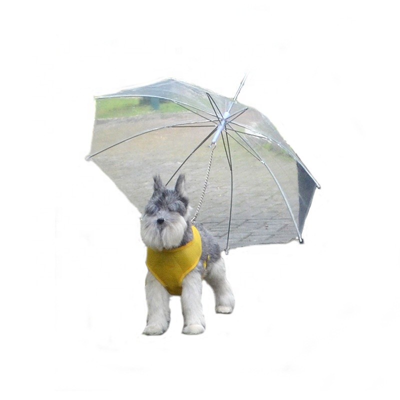 Transparent Outdoor Dog Doggy Raincoat Pet Puppy Umbrella with Chain Lead