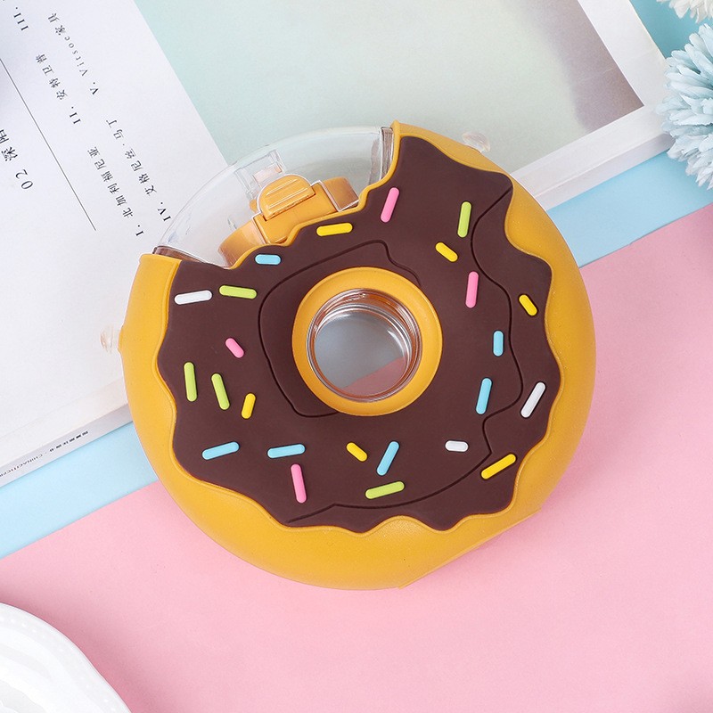 2021 New Donut Shape 380ml Children Bpa Free Drinking Bottle Cute Portable School Kids Water Bottle With Straw /strap