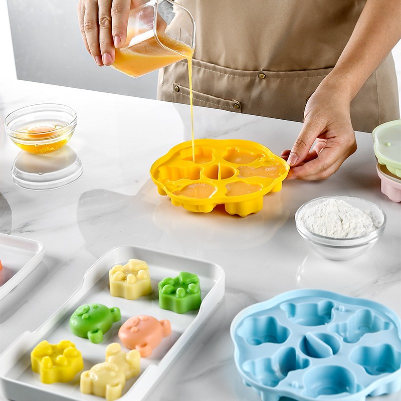 Silicone Baby Auxiliary Mold Bear Ice Cream Jelly Can Be Steamed Hot Rice Cake Jelly Baking Mold Tool