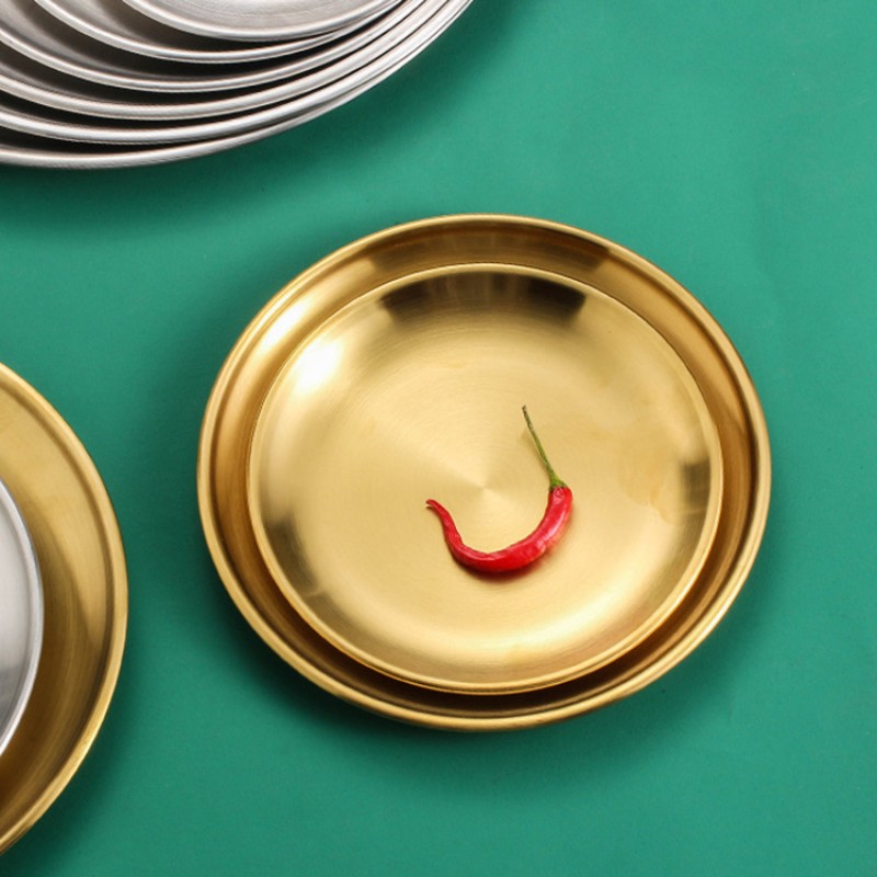 Korean Gold Pan Western Food Plate BBQ Plate Cake Dessert Fruit Plate Buffet 304 Stainless Steel