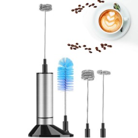 Portable Hand Milk Foamer Handheld Dry Battery Automatic Electric Stainless Steel Milk Frother With Stand