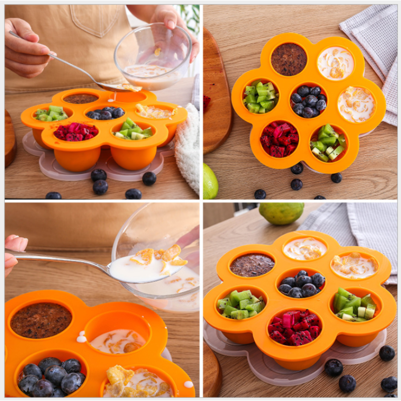 Reusable Bpa Free Portable Round Silicone Bites Tray Mold Baby Food Storage Containers With Lid