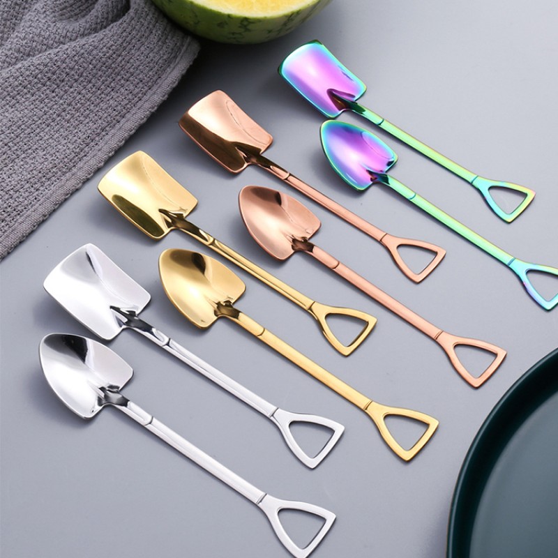 Shovel Retro Cute Square Head Spoon Kitchen Gadget Stainless Steel Iron Shovel Spoon Coffee Ice Cream Spoon