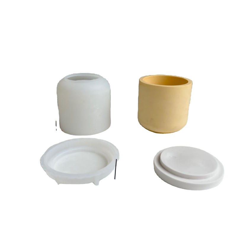Round Candle Cup With Lid Silicone Mold Storage Box Vertical Stripe Thin Mirror Epoxy Plaster Mold