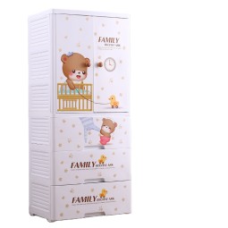 Hot  High Quality 60*41*114 Cm Open Door Baby Bear Cartoon Plastic Wardrobe With Hanger and 3 Drawers