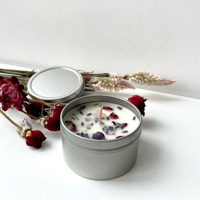 Top Selling High Quality Luxury Hot-Selling Aromatherapy  Wax Golden Tin Crystal Dried Flower Infused Scented Candle
