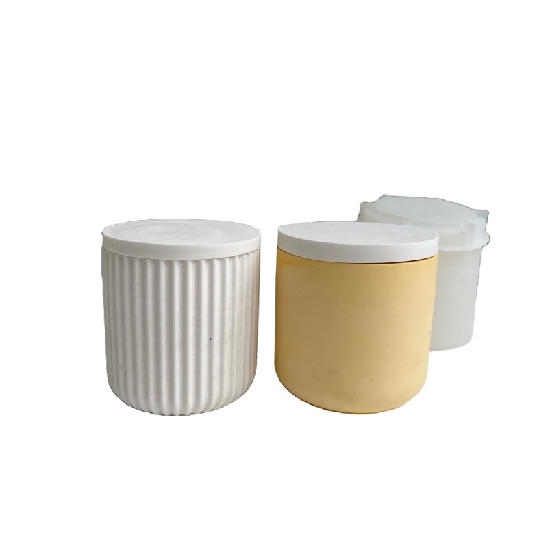 Round Candle Cup With Lid Silicone Mold Storage Box Vertical Stripe Thin Mirror Epoxy Plaster Mold