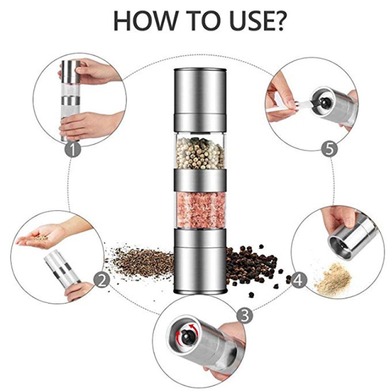 Multifunctional 2 in 1 Salt Pepper Grinder Mill with Adjustable Coarseness