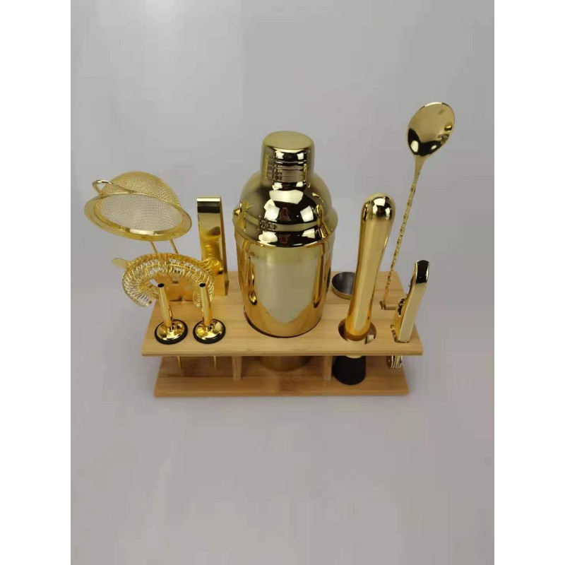 11-pc Premium Brushed Bartender Kit Cocktail Shaker Set Copper Coated Stainless Steel Bar Cocktail Maker Set With Stand