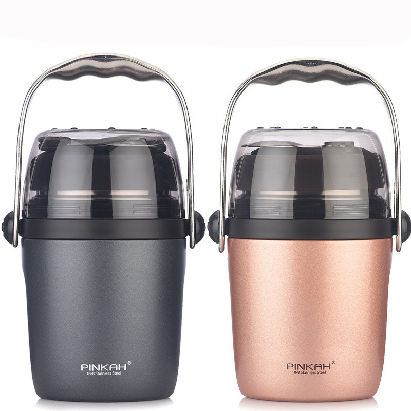 Hot High Quality New Design Double Wall Stainless Steel Food Container for Soup Food Flask With Folding Spoon and Handle