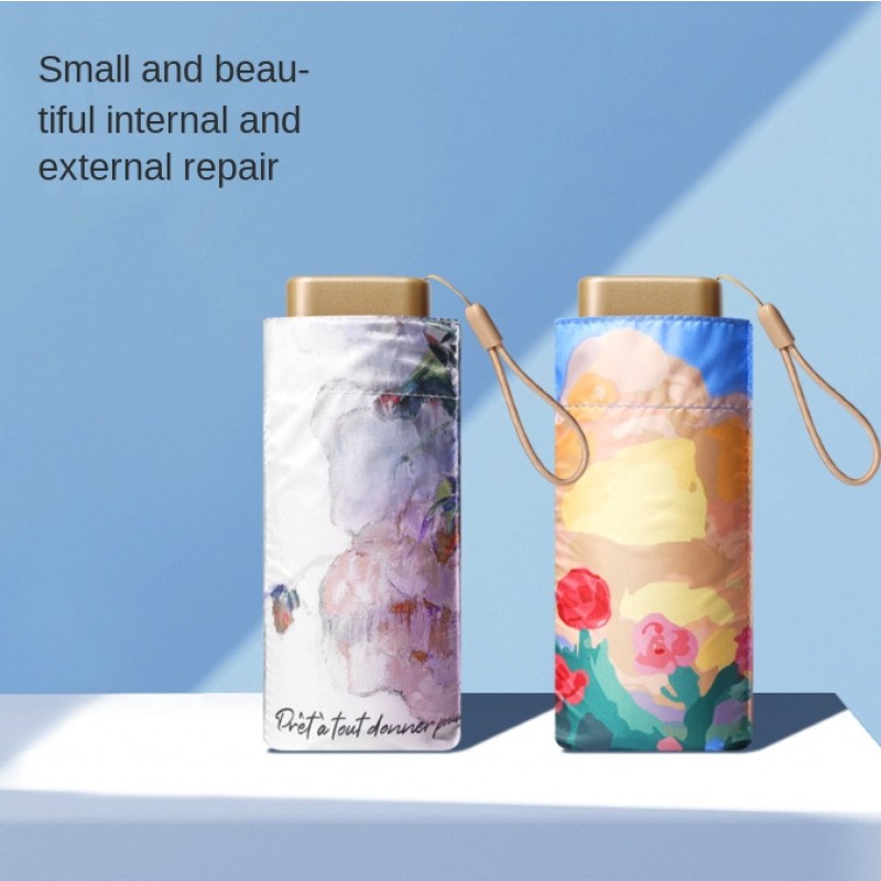 New Woman Girl Umbrella Art Painting Flower Windproof Portable Mini Umbrella UV Proof Sun Shade Rain Cover