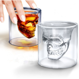 Heat Resisting Borosilicate Skeleton Shaped Double Wall Wine Whiskey Shot Glass Cup