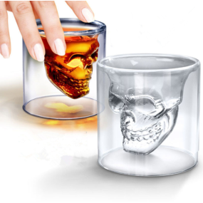 Heat Resisting Borosilicate Skeleton Shaped Double Wall Wine Whiskey Shot Glass Cup