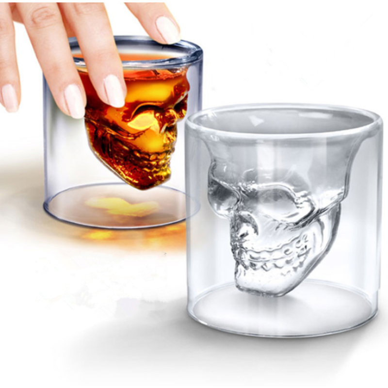 Heat Resisting Borosilicate Skeleton Shaped Double Wall Wine Whiskey Shot Glass Cup