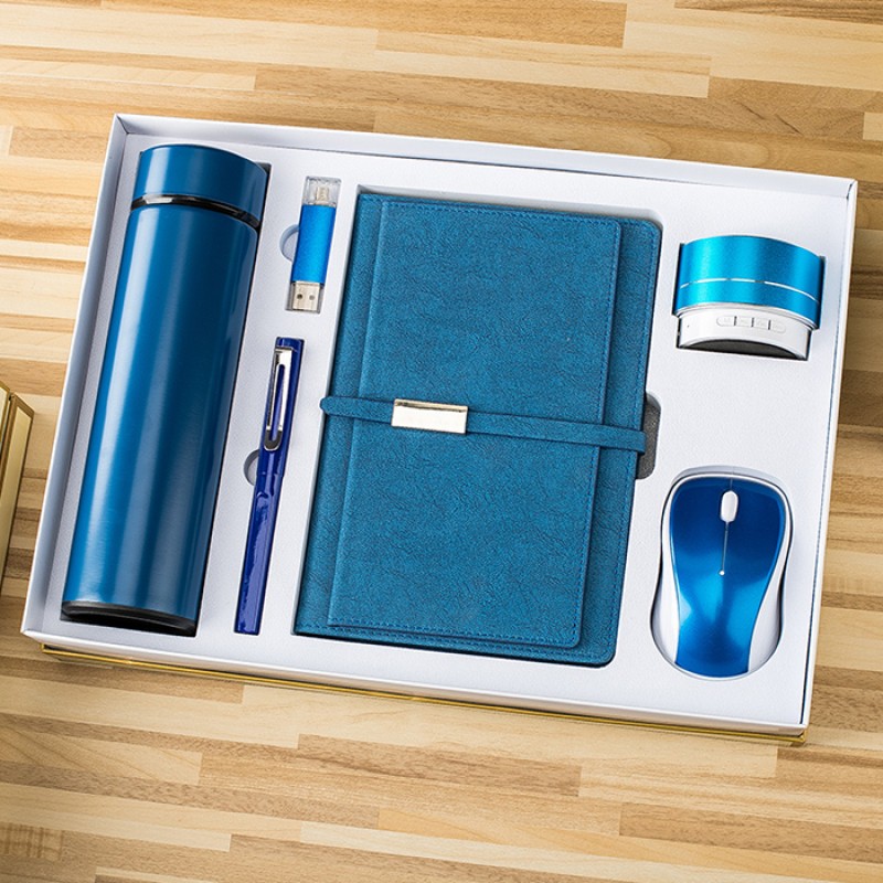 Business Business Style  A5 Plain Notebook + Vacuum Flask Cup+ Pen + USB Flash Drive + Speaker + Mouse Gadgets GIFT