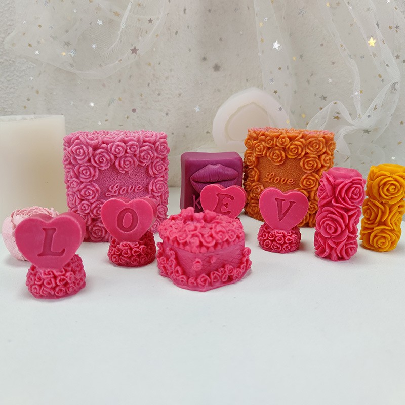 Valentine Gift DIY Mothers Day 3D Flower Cake Mold,Love Heart Rose Flower Candle Silicone Mold