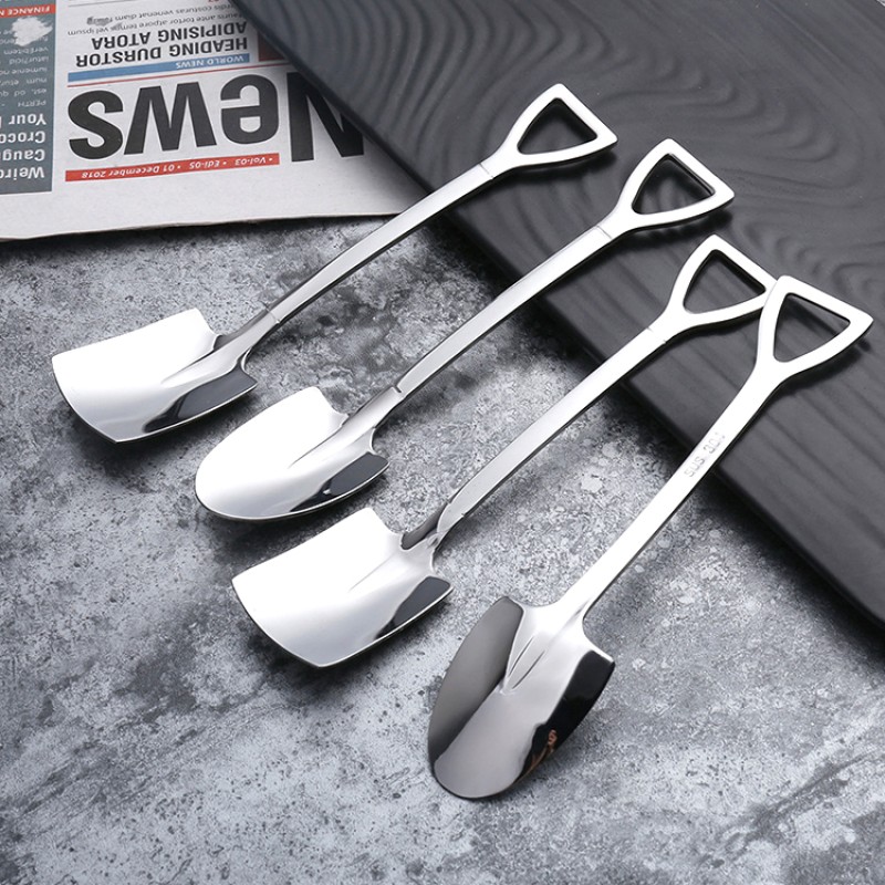 Shovel Retro Cute Square Head Spoon Kitchen Gadget Stainless Steel Iron Shovel Spoon Coffee Ice Cream Spoon