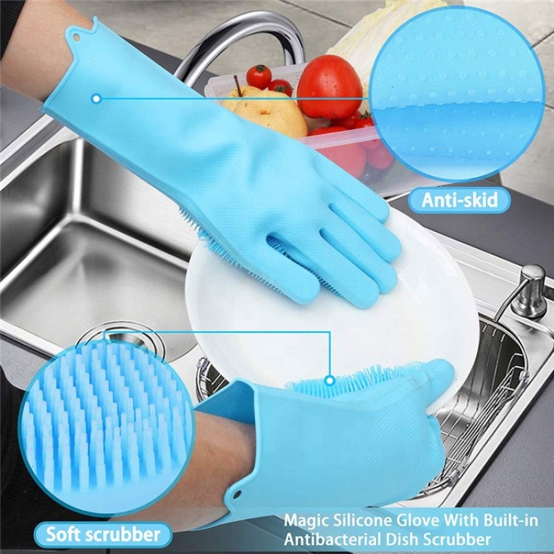 Custom Made 100% Food Grade Hot Sale 120g Heat Resistant Brush Magic Silicone Dishwashing Gloves With Wash Scrubber