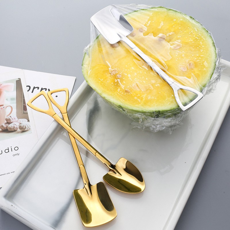 Shovel Retro Cute Square Head Spoon Kitchen Gadget Stainless Steel Iron Shovel Spoon Coffee Ice Cream Spoon