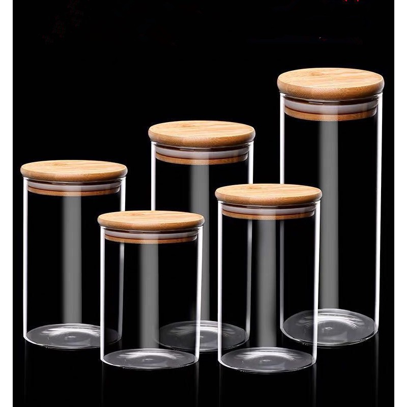 Wholesale Hot Sale Moisture-Proof Round Glass Storage Jar Bamboo Wooden Box Sun-Dried Tea Tin Can Carry a  Gift Jar