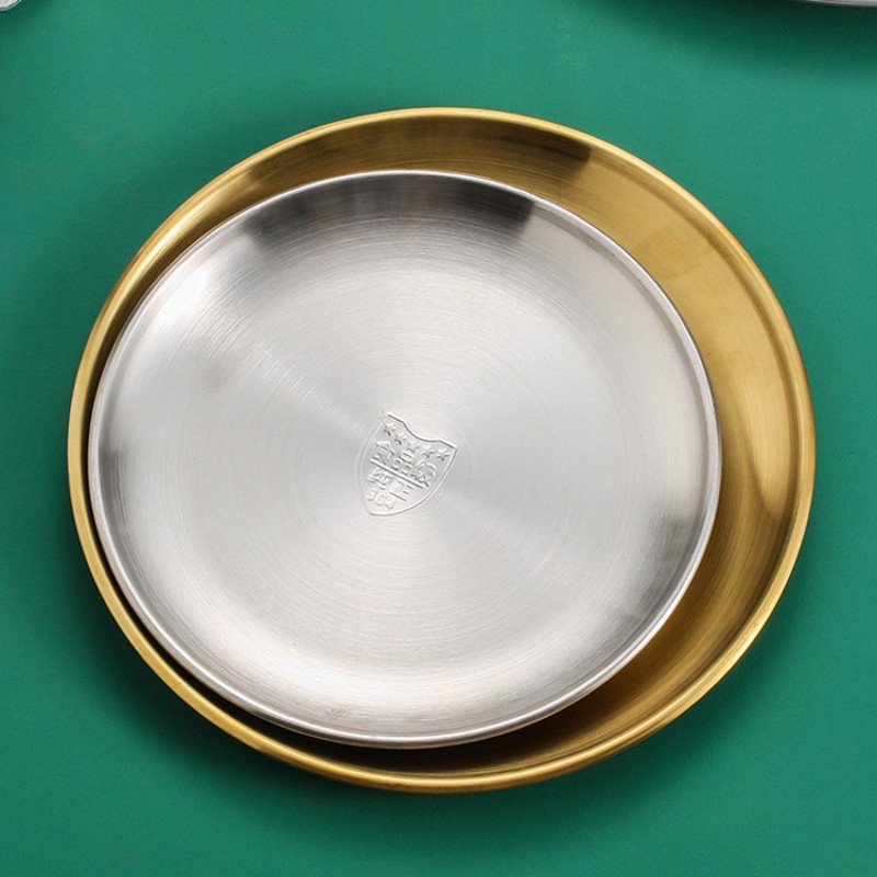 Korean Gold Pan Western Food Plate BBQ Plate Cake Dessert Fruit Plate Buffet 304 Stainless Steel