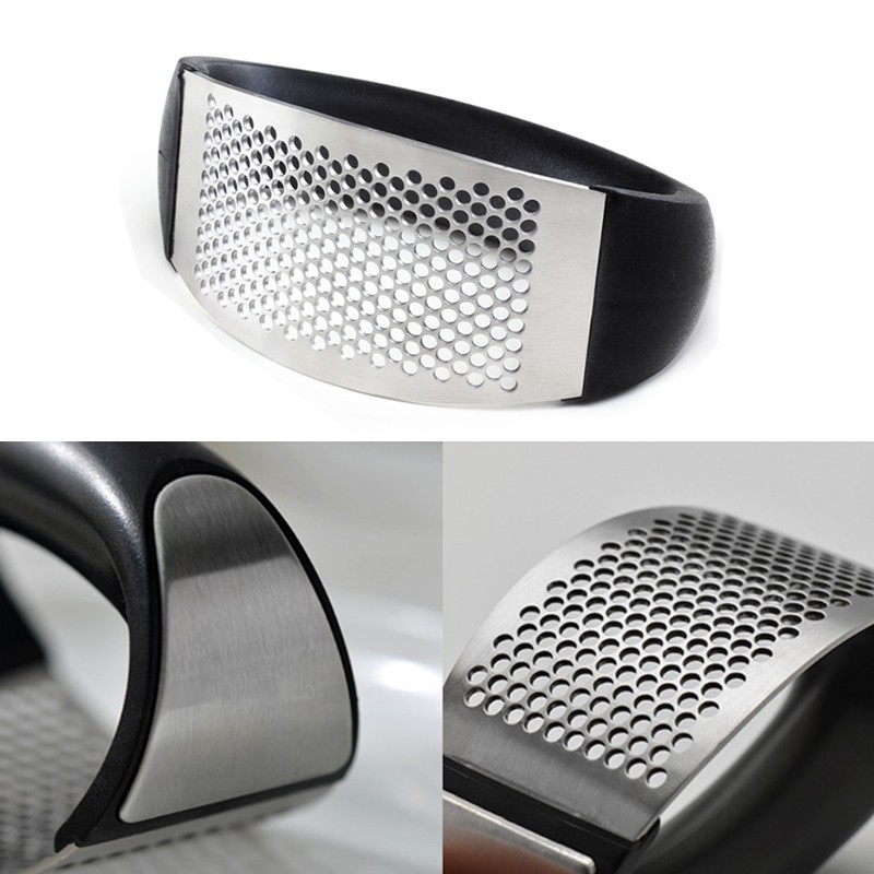 2021 New Comfortable Handle Stainless Steel Crusher Squeezer Black Garlic Press Ginger Rocker Set Usefully Durable Metal Tool