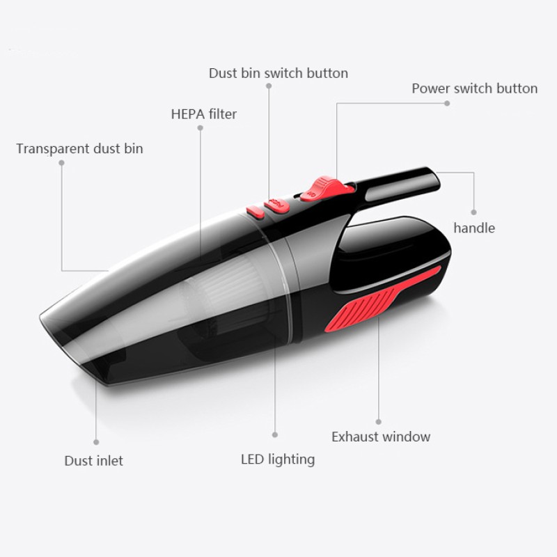 Hot Sale New Product High Suction Filter 12V Wet and Dry Cord Cordless Portable Car Vacuum Cleaner With LED Light