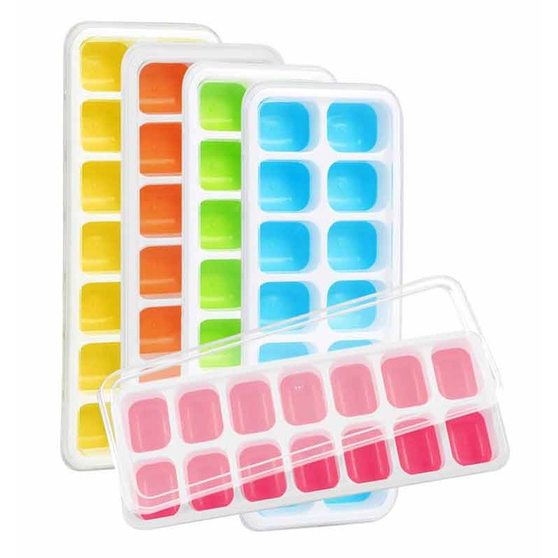 Designer DIY Small Ice Cream Cub Silicone Ice Trays Rubber Ice Tray with Container Lid and Bin