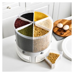 Hot  High Quality Kitchen Moisture-proof 6Grid Rotatable White Rice Dispenser Cereal Storage Box Plastic Grain Rice Bucket