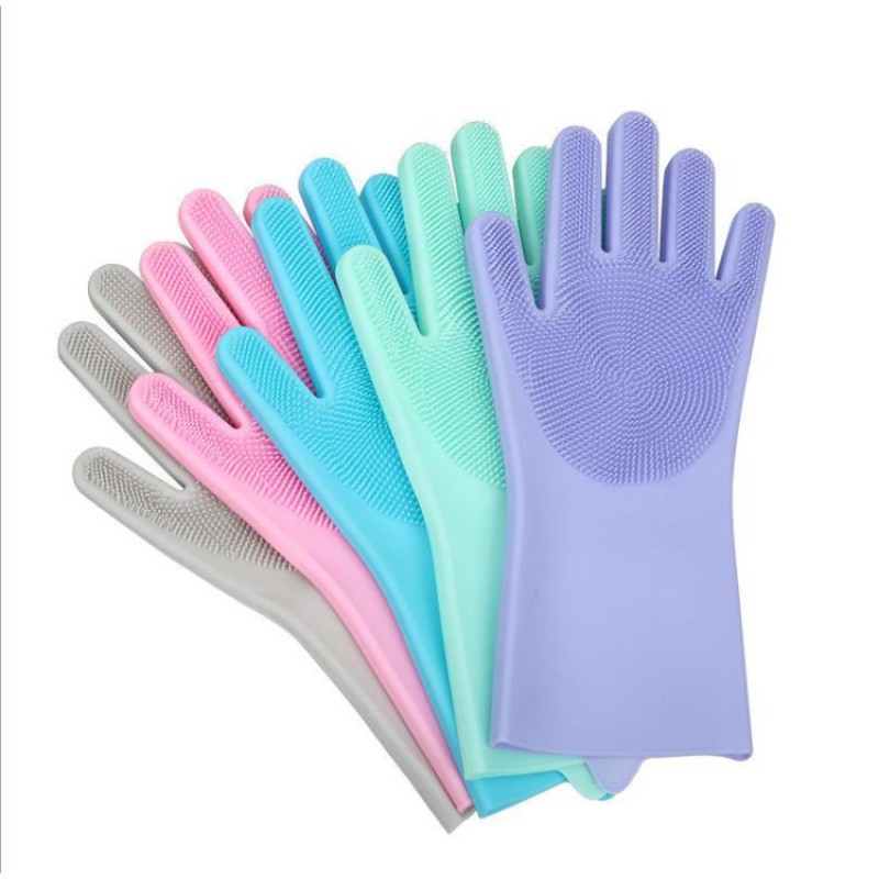 Custom Made 100% Food Grade Hot Sale 120g Heat Resistant Brush Magic Silicone Dishwashing Gloves With Wash Scrubber
