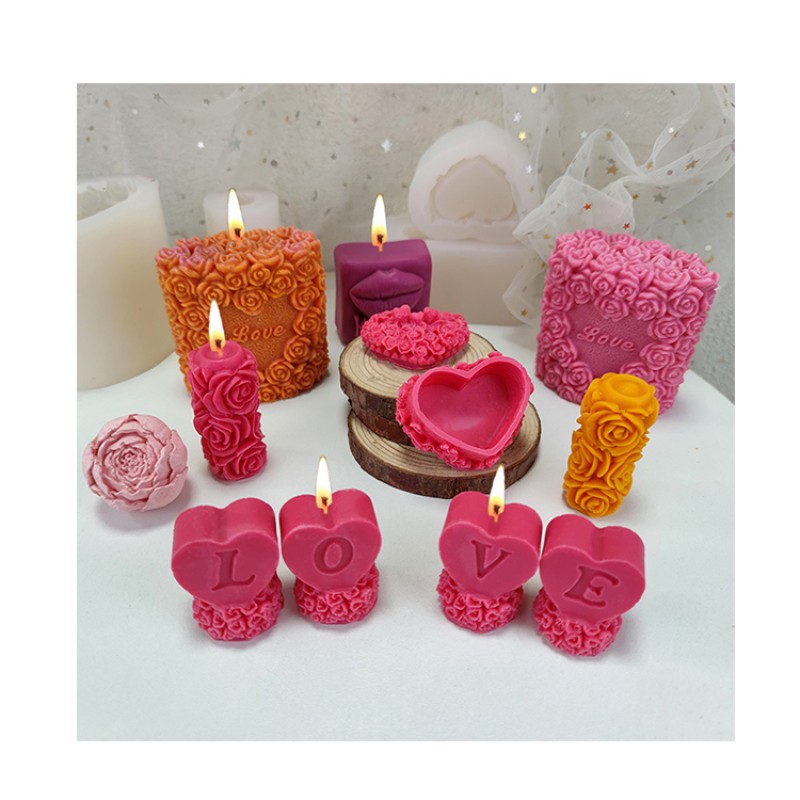 Valentine Gift DIY Mothers Day 3D Flower Cake Mold,Love Heart Rose Flower Candle Silicone Mold