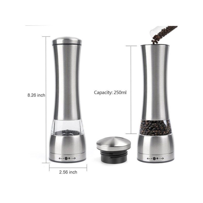 Professional Manufacturer Selling Adjustable Coarseness Premium Portable Stainless Steel Salt and Pepper Grinder Mill Set