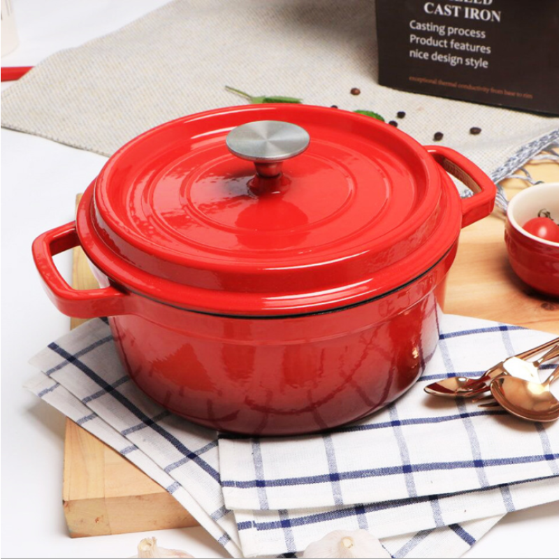 Factory High Quality Cookware OEM ODM Available Red Cast Iron Enamel Casserole Cooking Pot with Insulation Pads