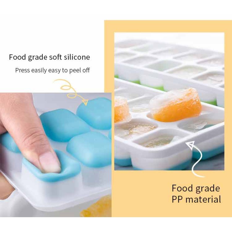 Designer DIY Small Ice Cream Cub Silicone Ice Trays Rubber Ice Tray with Container Lid and Bin