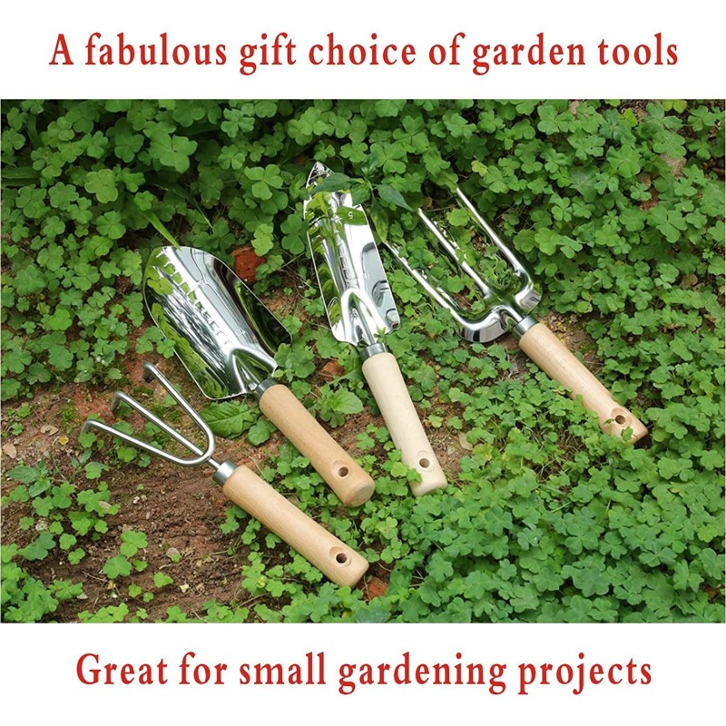 Garden Tool Set - 4 Pieces 5 Pieces Heavy Duty Garden Hand Tools Kit with Wooden Handle