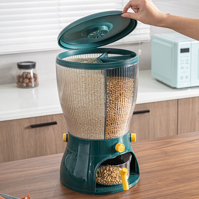 Hot Airtight Cereal Rice Dispenser Food Storage & Container Rotating Sealed Household Grain Storage Box Kitchen Storage