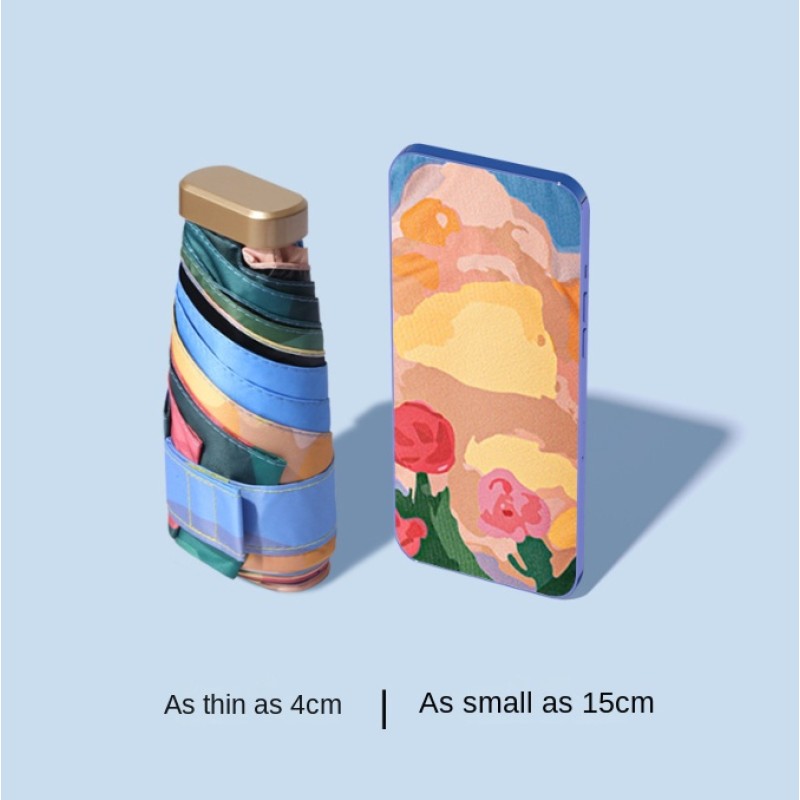 New Woman Girl Umbrella Art Painting Flower Windproof Portable Mini Umbrella UV Proof Sun Shade Rain Cover