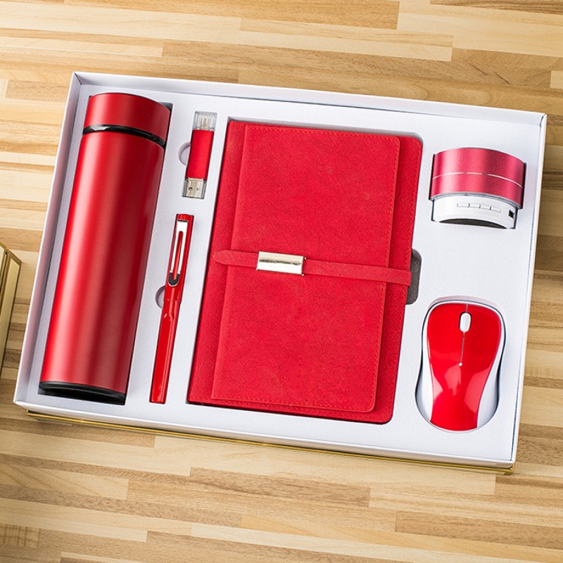 Business Business Style  A5 Plain Notebook + Vacuum Flask Cup+ Pen + USB Flash Drive + Speaker + Mouse Gadgets GIFT