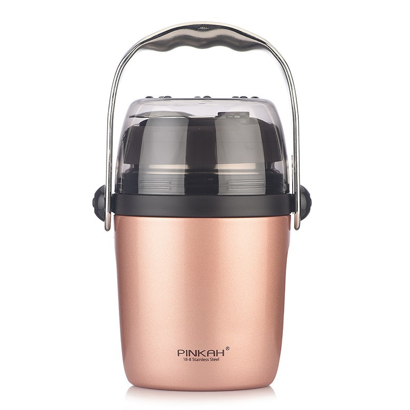 Hot High Quality New Design Double Wall Stainless Steel Food Container for Soup Food Flask With Folding Spoon and Handle