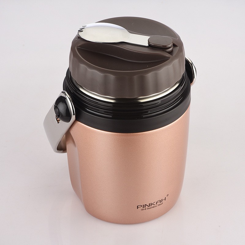 Hot High Quality New Design Double Wall Stainless Steel Food Container for Soup Food Flask With Folding Spoon and Handle