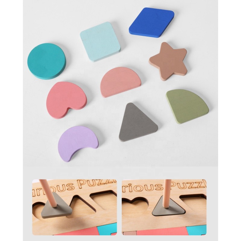 Custom Children Wooden Multi-functional Puzzle Wooden Toy Stacking Game Stacking Geometric Blocks
