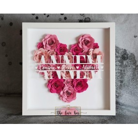 Custom Handmade Heart Shape Shadow Box with Flowers Photo Frame