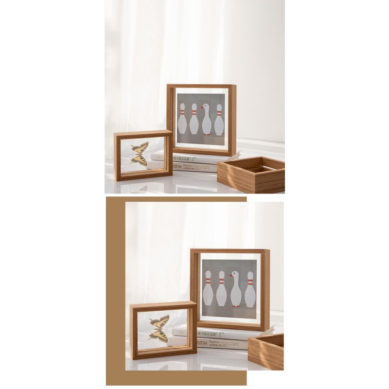 Photo Frame Wall Art Transparent Double-Sided Glass Picture Wood Frame