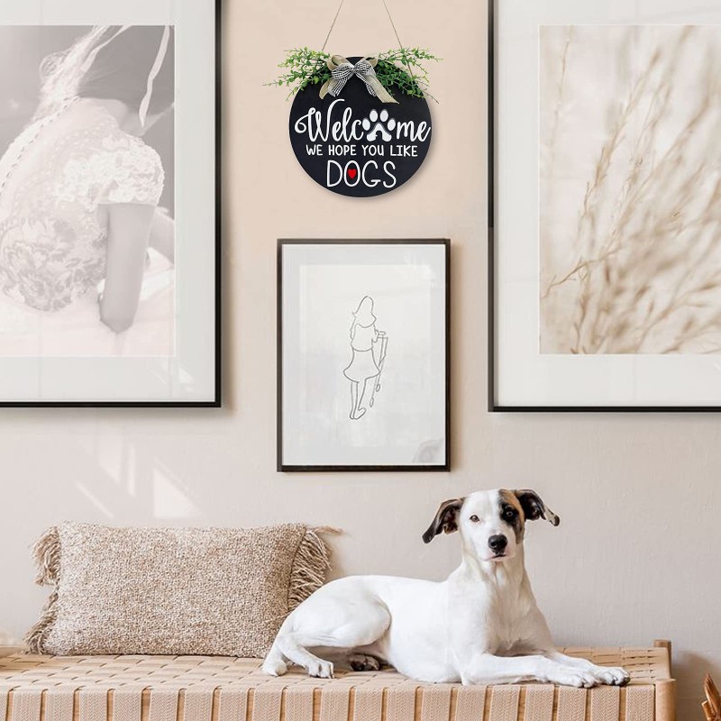 Pet Welcome Wreath Porch Decor We Hope You Enjoy the Dog Welcome Sign Front Door Decor