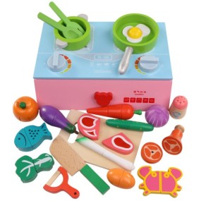 Baby Set Wooden Cooking Children Simulation Kitchen Gas Stove Household Cut Fruits Vegetables Kitchen Toy