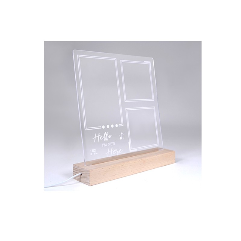 Wholesale Transparent Double-Sided Personalized Acrylic Handprint Photo Frame Custom Acrylic Gift Wooden Lamp Base