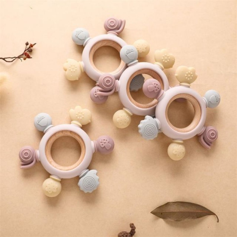 Forest Pattern Teether Soothing Boil Proof Food Grade Silicone Teething Stick Baby Silicone Teether Music Toy