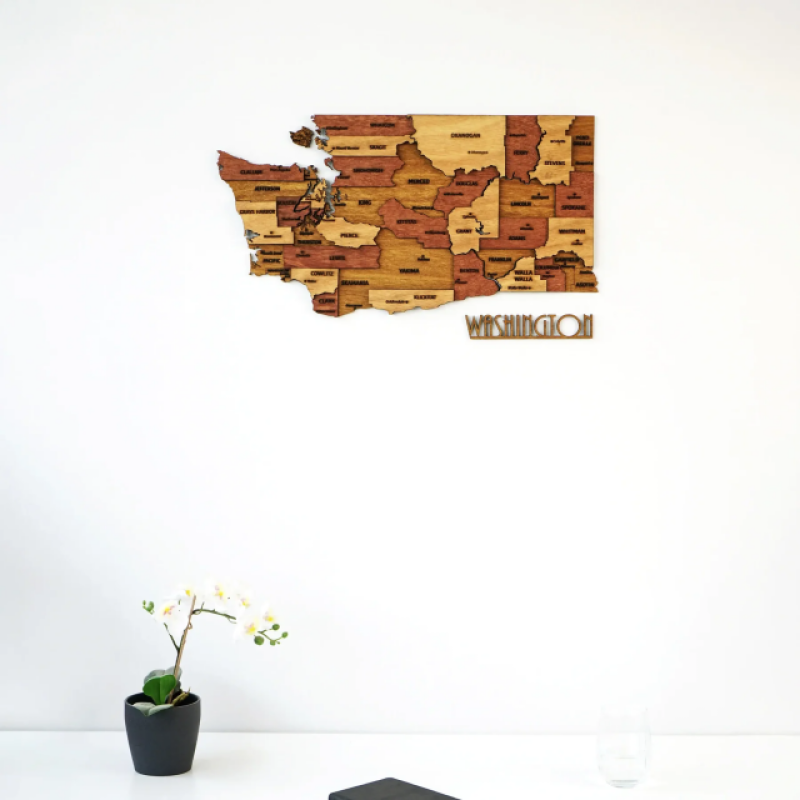 Custom 3D Wooden Washington Map Unique American Traveler Home Decor Gift