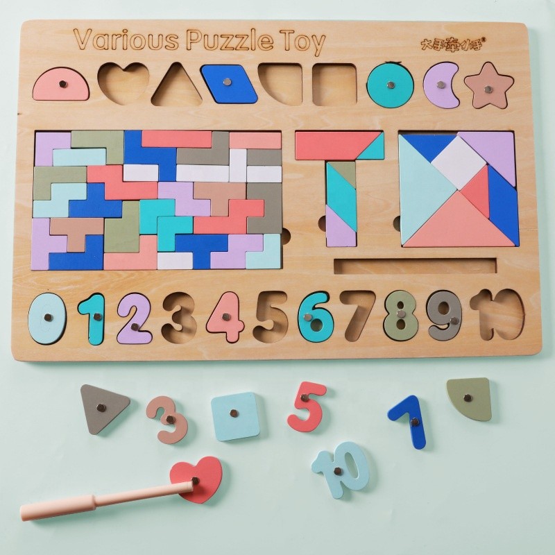 Custom Children Wooden Multi-functional Puzzle Wooden Toy Stacking Game Stacking Geometric Blocks