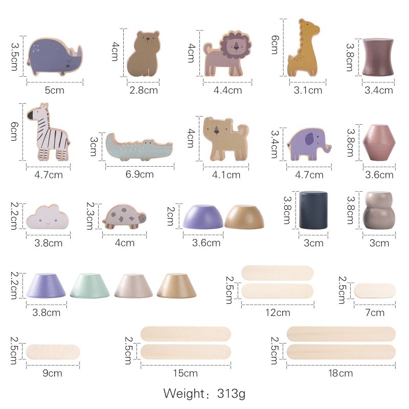 2023 Fun Zoo Stacking Smooth Large Blocks Children Concentration Hand-Eye Coordination Wooden Toy